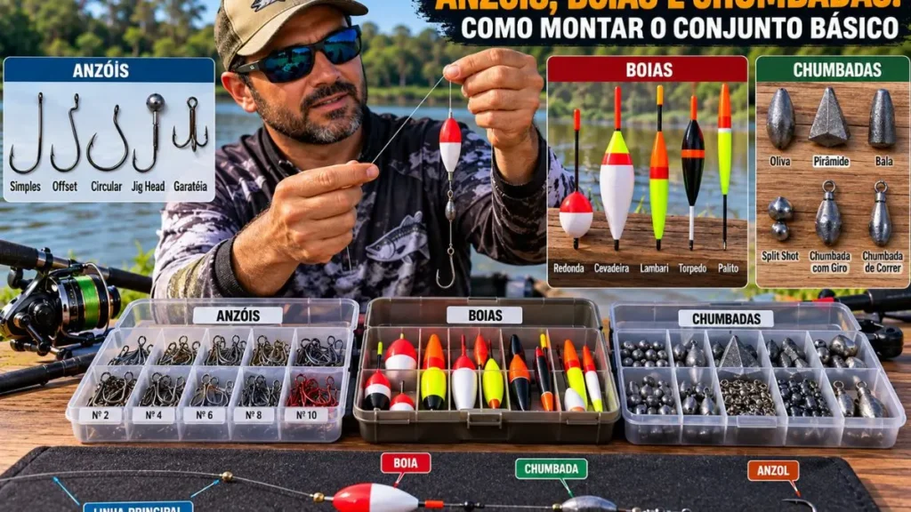 Equipamentos de pesca para iniciantes: o que comprar e como escolher 5 Anzóis, boias e chumbadas, como montar o conjunto básico