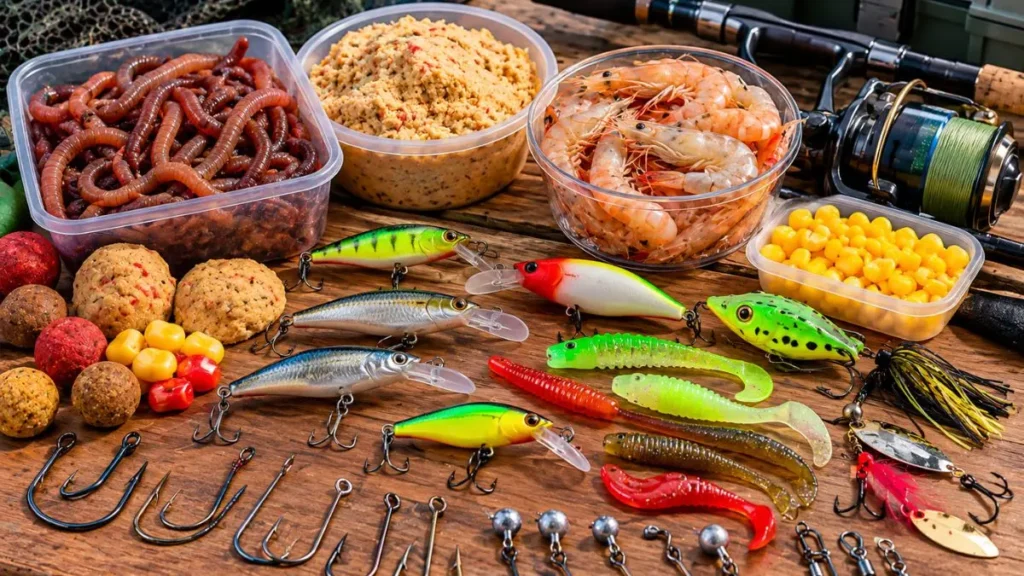 Isca natural ou artificial para pesca: comparação entre minhocas, massa, camarão e iscas artificiais.